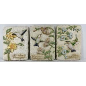 Avon Decorative Hummingbird‎ Wall Plaques Set of 3 Vintage 5x7 Floral Relief